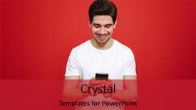  Presentation with phone - Presentation design having mobile phone isolated over red background and a crimson colored foreground