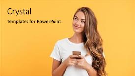  Presentation with blue and yellow phone - PPT layouts with mobile phone isolated over yellow background and a yellow colored foreground