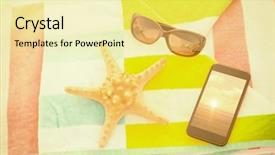  Presentation with starfish - PPT theme consisting of mobile phone kept on beach background and a blonde colored foreground