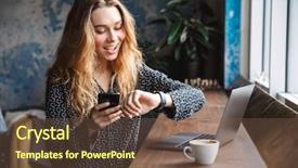  Presentation with cafe - Cool new slide deck with mobile phone looking at watch backdrop and a tawny brown colored foreground