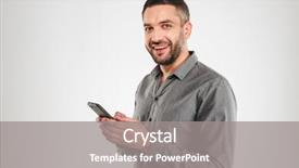  Presentation with businessman standing on maze - Presentation enhanced with mobile phone looking camera background and a gray colored foreground