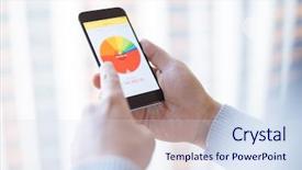  Presentation with phone - Presentation theme having mobile phone in man's hand background and a sky blue colored foreground