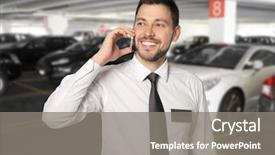  Presentation with dealership - Audience pleasing PPT layouts consisting of mobile phone near car backdrop and a gray colored foreground