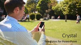  Presentation with outdoors - Slide deck with mobile phone on lunch break background and a yellow colored foreground