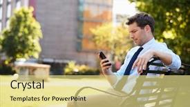  Presentation with outdoors - PPT layouts featuring mobile phone on lunch break background and a  colored foreground