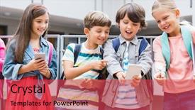  Presentation with school kids - Amazing slides having kids taking selfie with mobile backdrop and a red colored foreground