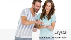  Presentation with young happy couple - Theme having young couple looking at mobile background and a white colored foreground