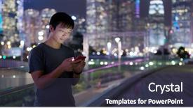  Presentation with mobile use - Colorful slide deck enhanced with mobile phone over buisness backdrop and a tawny brown colored foreground