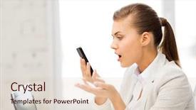  Presentation with bright - Cool new presentation design with mobile phone problems - bright picture of woman shouting backdrop and a lemonade colored foreground