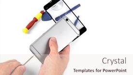  Presentation with repair - Beautiful PPT theme featuring mobile phone repair repair smart-phone and tablet backdrop and a sky blue colored foreground