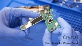  Presentation with repair - Presentation theme consisting of mobile-phone-repair-repairman-hands background and a light blue colored foreground