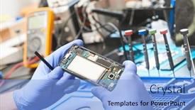  Presentation with repair - Theme having mobile-phone-repair-repairman-hands background and a light blue colored foreground