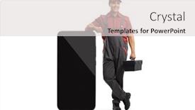  Presentation with smartphone - Presentation theme with mobile-phone-repairman-leaning background and a light gray colored foreground