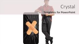  Presentation with plaster - Beautiful PPT theme featuring mobile-phone-technician-leaning backdrop and a light gray colored foreground