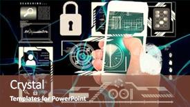  Presentation with abstract glowing teal shapes - PPT theme with mobile phone technology earth - hand showing smartphone against abstract background and a tawny brown colored foreground