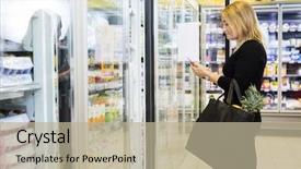  Presentation with bag - Presentation theme with mobile phone while carrying shopping background and a mint green colored foreground