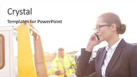  Presentation with truck driver - Theme having mobile phone while driver towing background and a white colored foreground