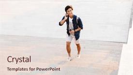  Presentation with cup coffee - PPT layouts enhanced with mobile phone while walking upstairs background and a  colored foreground