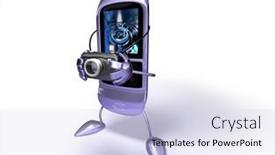  Presentation with camera - PPT theme consisting of mobile-phone-with-a-camera background and a sky blue colored foreground