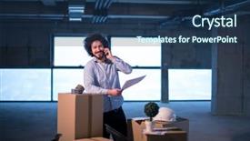  Presentation with construction documents - PPT layouts having mobile phone with cardboard box background and a ocean colored foreground