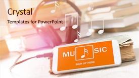  Presentation with mobile application - Presentation theme with mobile phone with music application background and a  colored foreground