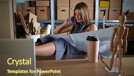  Presentation with warehouse - Cool new PPT theme with mobile phone with paper project backdrop and a tawny brown colored foreground