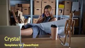  Presentation with warehouse - Theme with mobile phone with paper project background and a tawny brown colored foreground