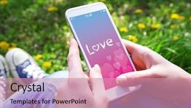  Presentation with phone - Cool new PPT theme with mobile phone with romantic screensaver backdrop and a  colored foreground