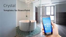  Presentation with smart home - PPT theme with mobile phone with smart home app in modern bathroom background and a light gray colored foreground