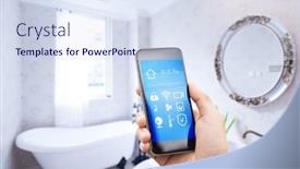  Presentation with smart home - Amazing theme having mobile phone with smart home app in modern bathroom backdrop and a sky blue colored foreground
