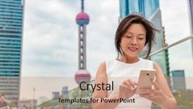  Presentation with china shanghai - Presentation theme enhanced with mobile phone working in shanghai background and a coral colored foreground