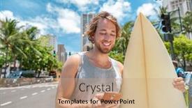  Presentation with young man on the phone - Amazing presentation having mobile-phone-young-man-surfer backdrop and a coral colored foreground
