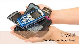  Presentation with cell phones - Theme consisting of mobile phones in woman hands background and a coral colored foreground