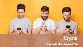  Presentation with virile young men - Audience pleasing slide set consisting of mobile phones isolated over yellow backdrop and a coral colored foreground