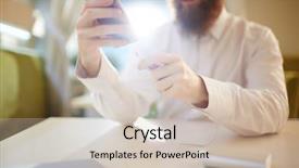  Presentation with smartphone - Beautiful PPT theme featuring mobile recharge - businessman in white shirt charging backdrop and a  colored foreground