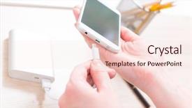  Presentation with power cable - Theme featuring mobile recharge - hand connecting smart phone background and a lemonade colored foreground