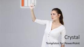  Presentation with battery - Slide deck consisting of mobile recharge - young businesswoman and battery level background and a light gray colored foreground