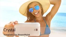  Presentation with tan - Amazing presentation design having mobile solar - selfie summer beach vacation travel backdrop and a lemonade colored foreground