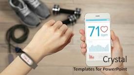  Presentation with heart rate monitor - Presentation design featuring mobile synchrinization - female hands with heart rate background and a coral colored foreground