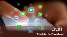  Presentation with hand touching finger digital - Presentation design enhanced with mobile synchrinization - finger touching phone with friends background and a tawny brown colored foreground