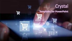  Presentation with online shopping and delivery - Presentation theme having mobile synchrinization - finger touching phone with online background and a wine colored foreground