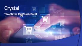  Presentation with online shopping - Cool new theme with mobile synchrinization - finger touching phone with online backdrop and a navy blue colored foreground
