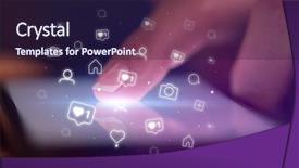  Presentation with political social media - Presentation enhanced with mobile synchrinization - finger touching phone with social background and a wine colored foreground