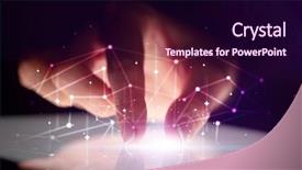  Presentation with network - Presentation theme having mobile synchrinization - finger touching tablet with global background and a wine colored foreground