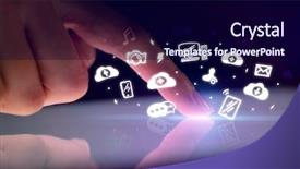  Presentation with tablets wood table tablet white - Beautiful presentation design featuring mobile synchrinization - finger touching tablet with white backdrop and a navy blue colored foreground