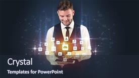  Presentation with mobile application - Colorful presentation design enhanced with mobile synchrinization - handsome businessman in suit backdrop and a wine colored foreground