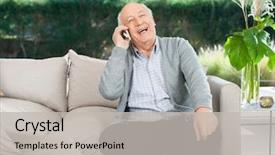  Presentation with audit nursing home - Cool new presentation theme with mobile technology nurses - cheerful senior man laughing while backdrop and a light gray colored foreground