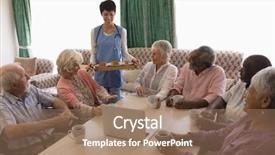  Presentation with nursing handoff - Theme having mobile technology nurses - female doctor serving tray background and a coral colored foreground