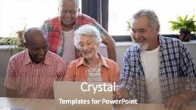  Presentation with people mobile technology - Slides with mobile technology nurses - happy senior people using laptop background and a coral colored foreground