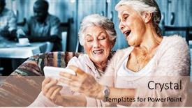  Presentation with senior smart home - Amazing theme having mobile technology nurses - senior friends taking selfie backdrop and a coral colored foreground